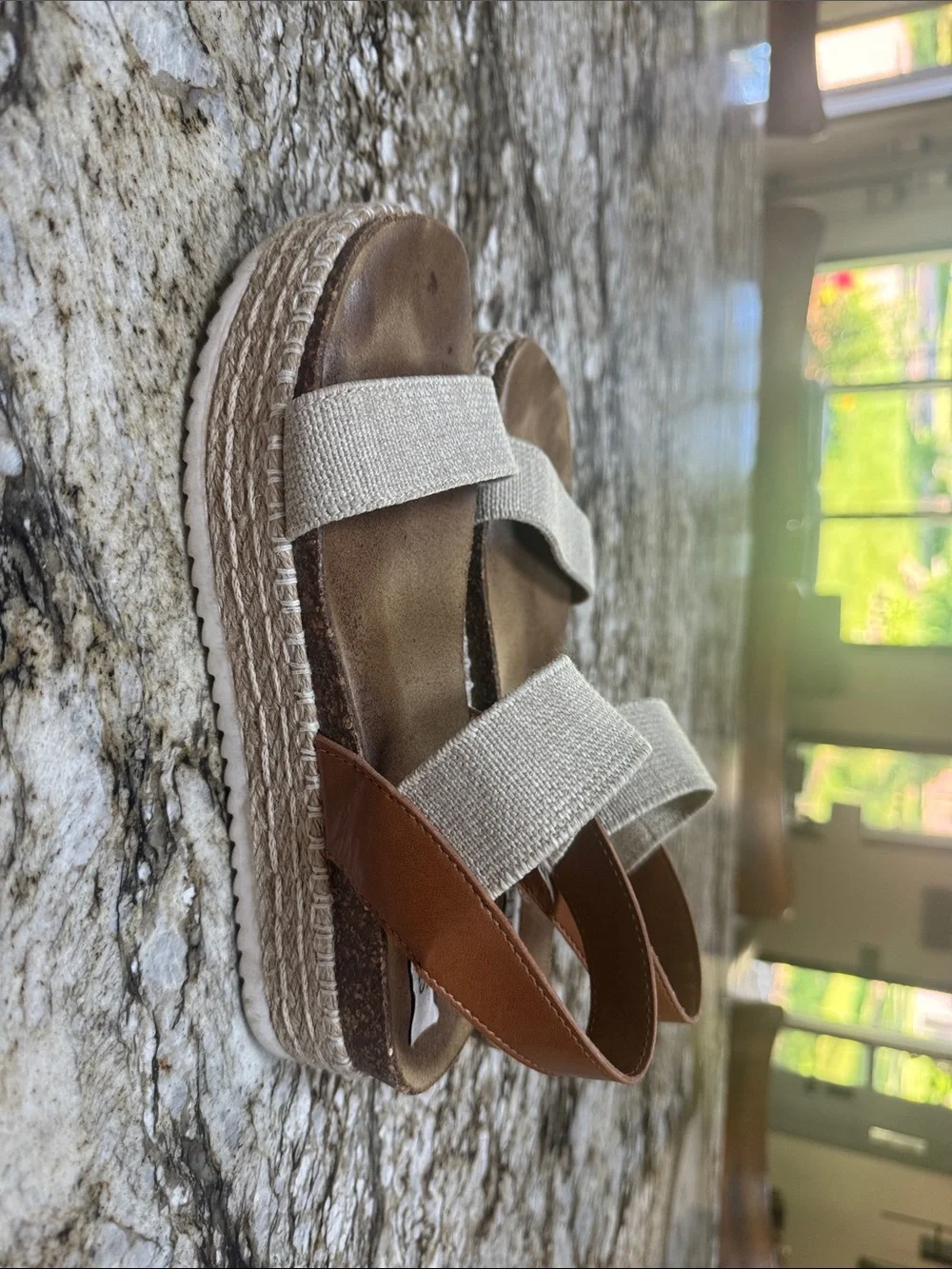 Steve Madden Beige Canvas Espadrille Platform Sandals